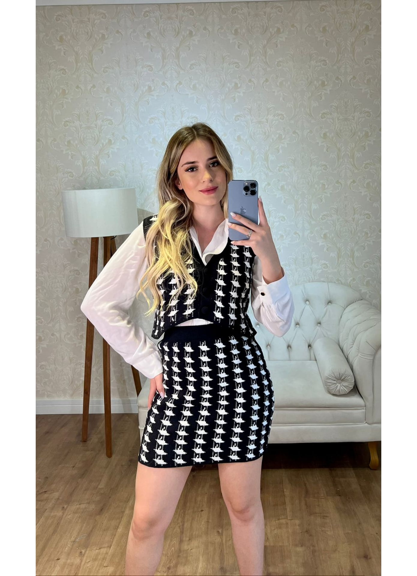 Conjunto Bruna - colete xadrez