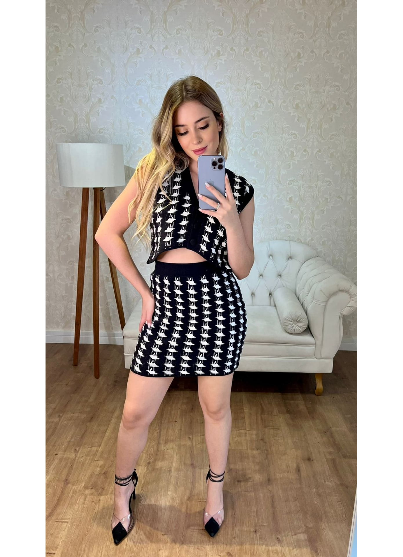 Conjunto Bruna - colete xadrez