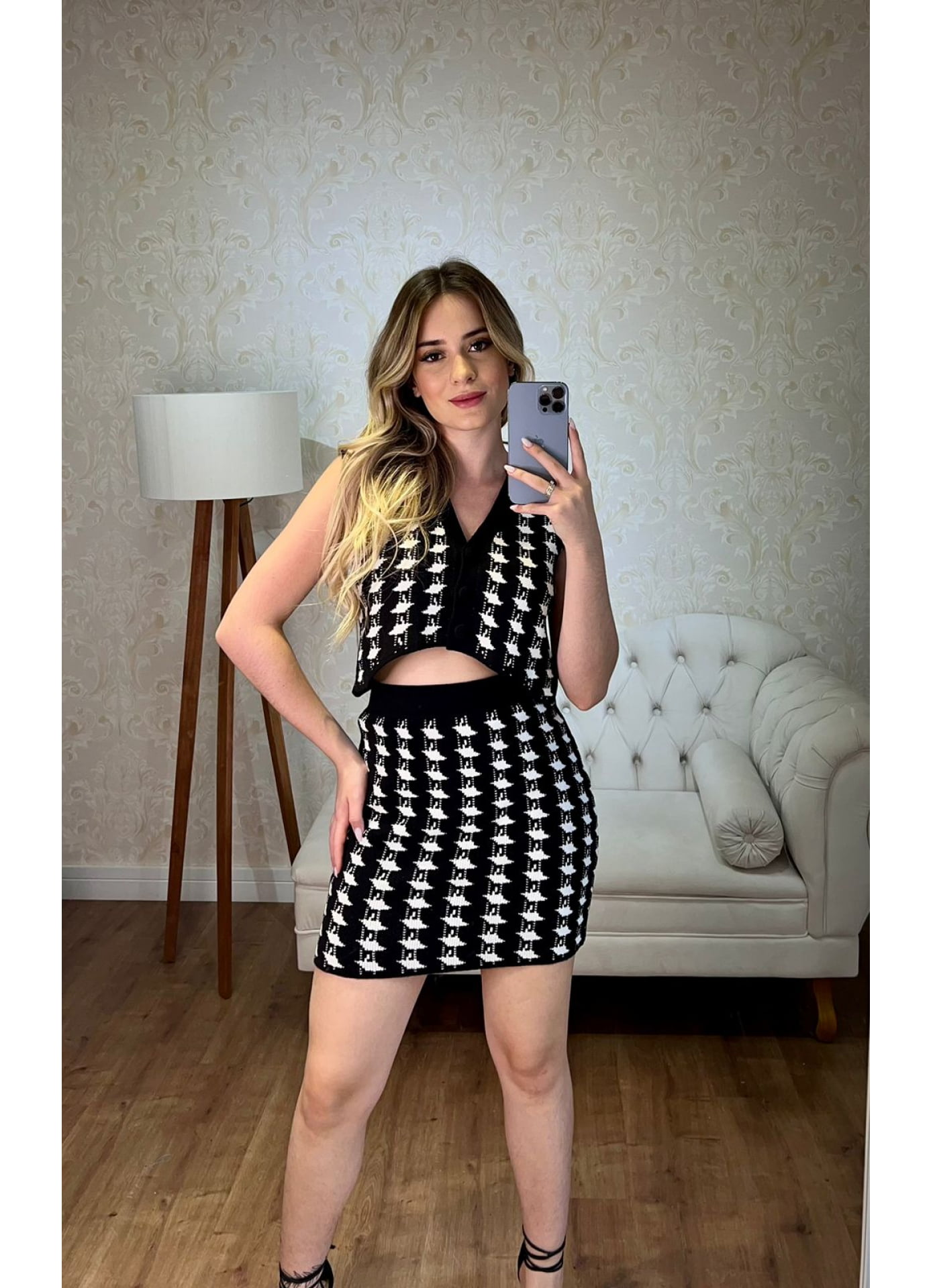 Conjunto Bruna - colete xadrez