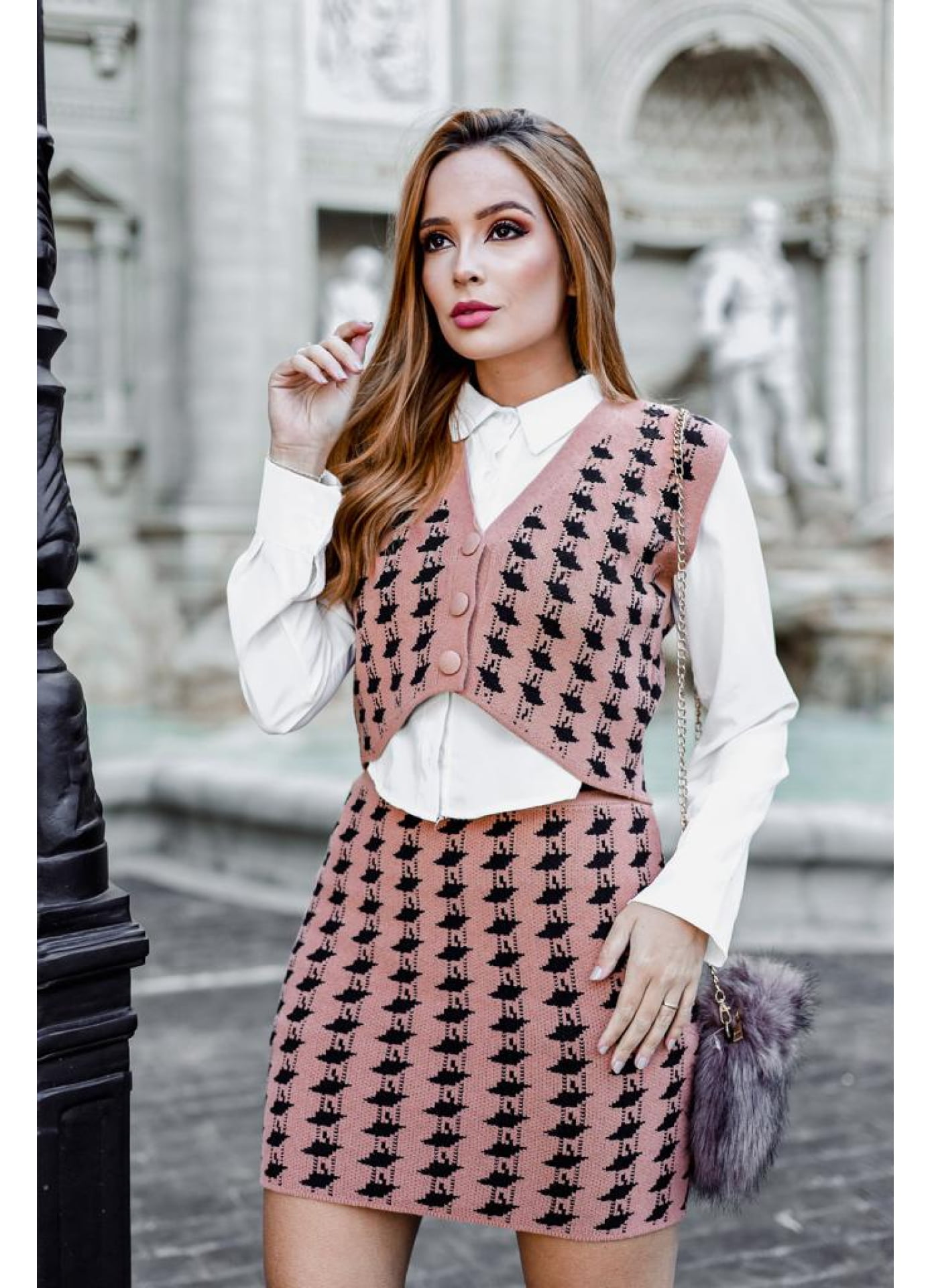 Conjunto Bruna - colete xadrez