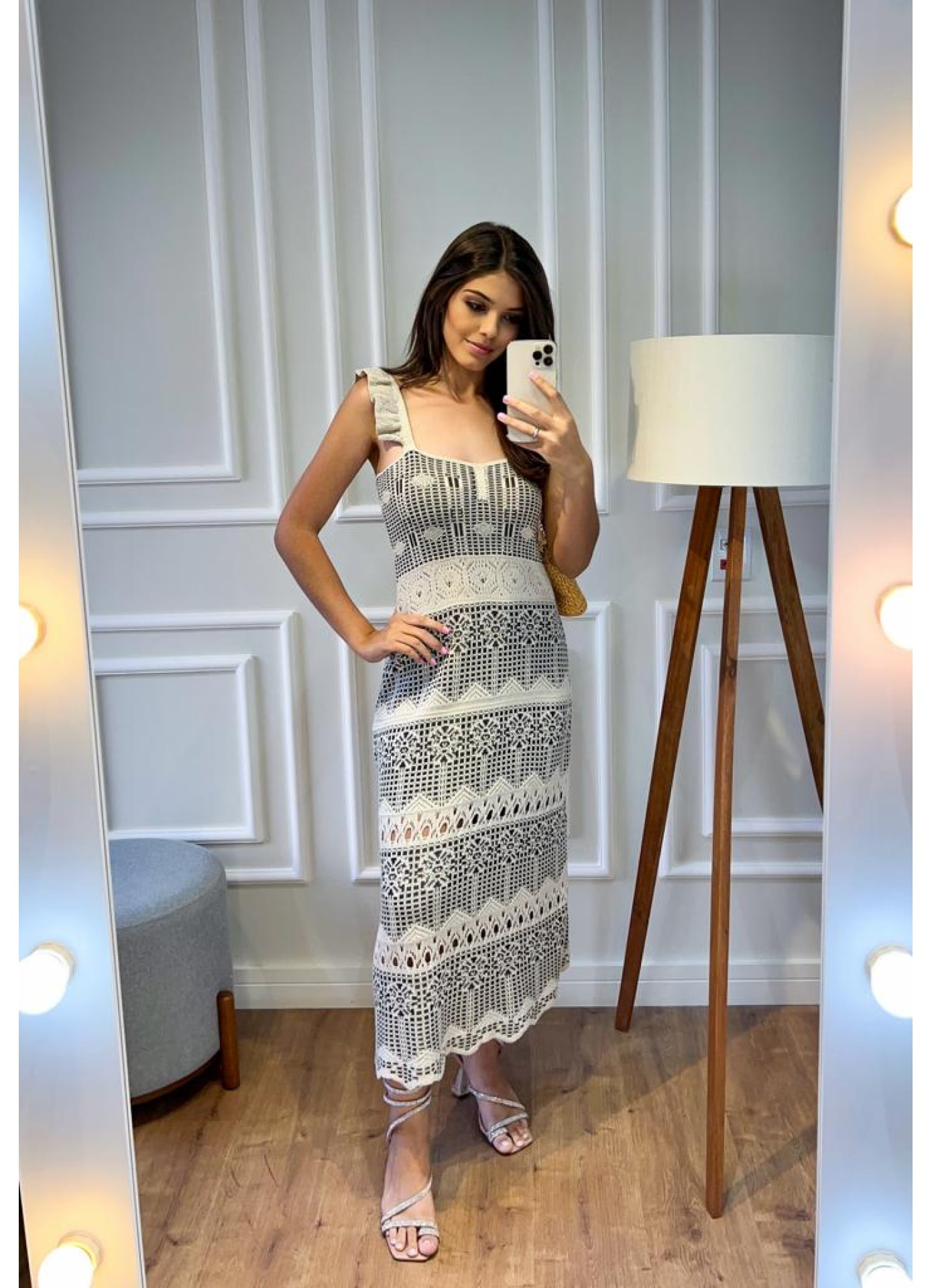 Vestido Bertioga - jacquard alça babado