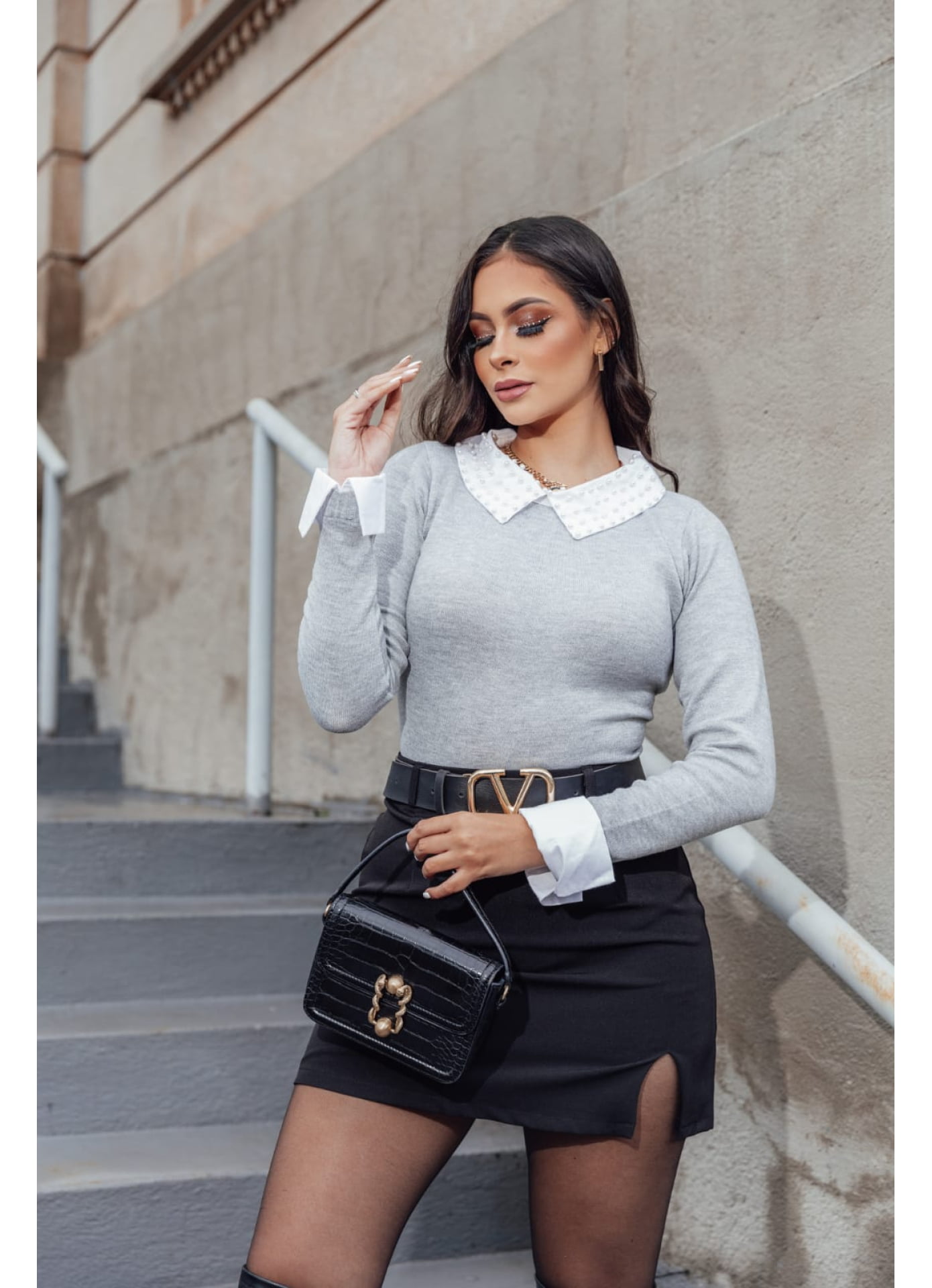 Bl Emilly - camisa embutida com pérolas 