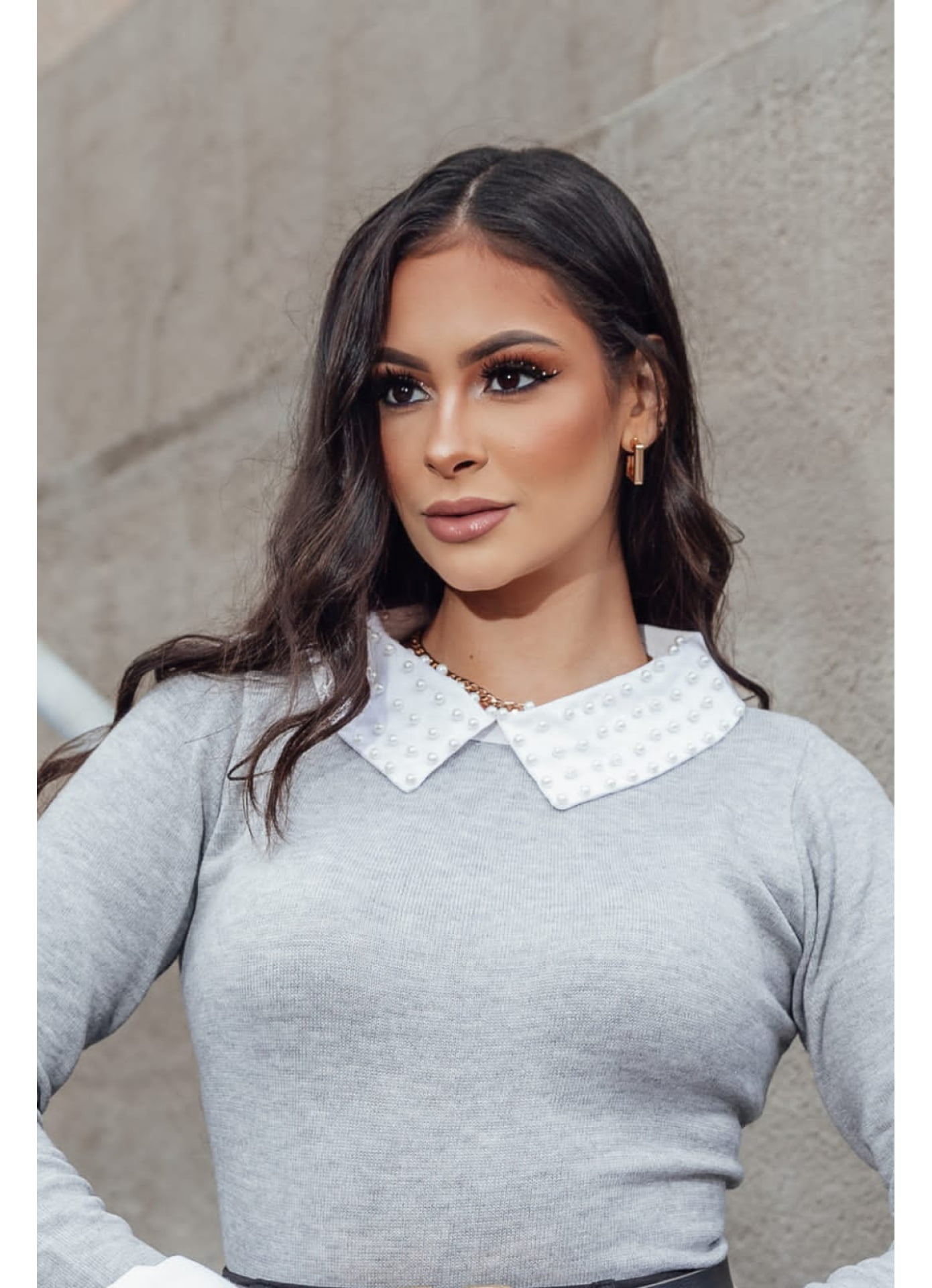 Bl Emilly - camisa embutida com pérolas 
